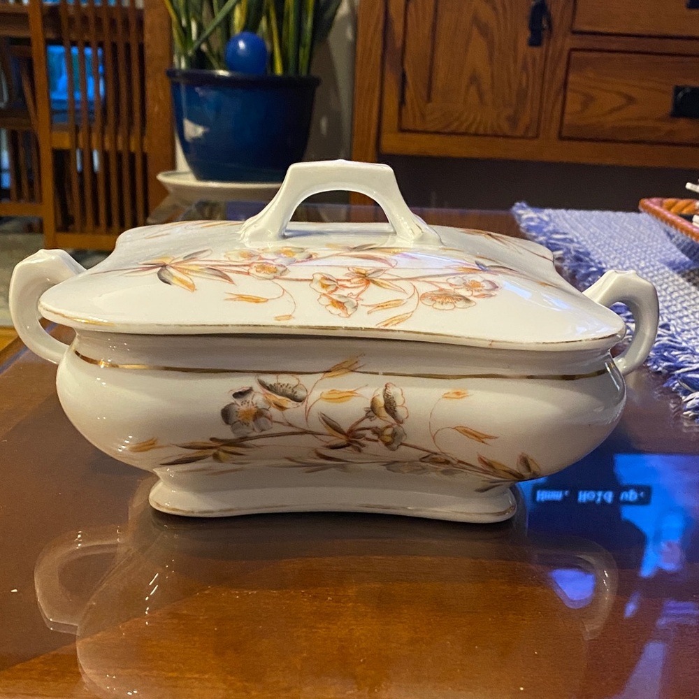 Antique Marx & Gutherz Floral Ceramic Tureen with Lid